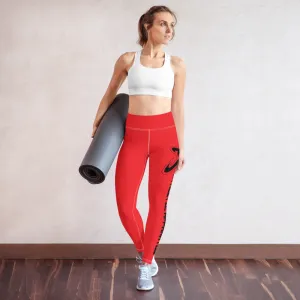 Athletic Apparatus Red 1 Black logo White stitch Yoga Leggings