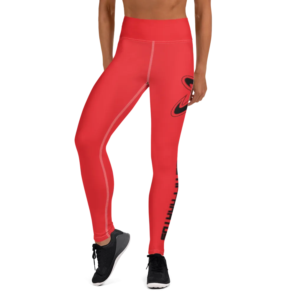 Athletic Apparatus Red 1 Black logo White stitch Yoga Leggings