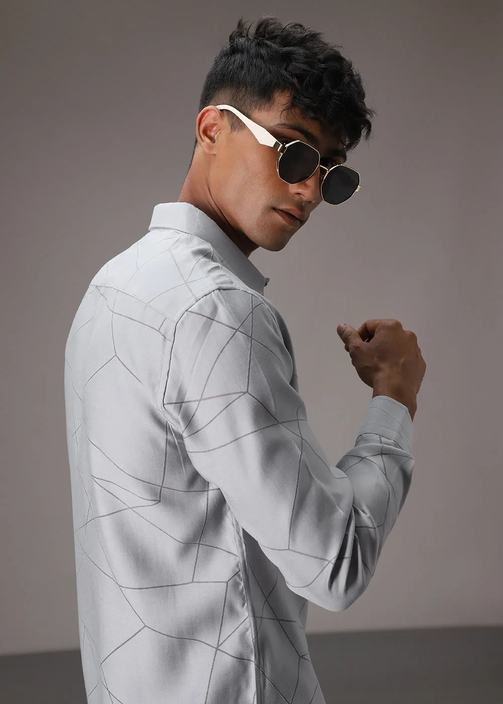 Bluish Grey Lazer Cut Shirt
