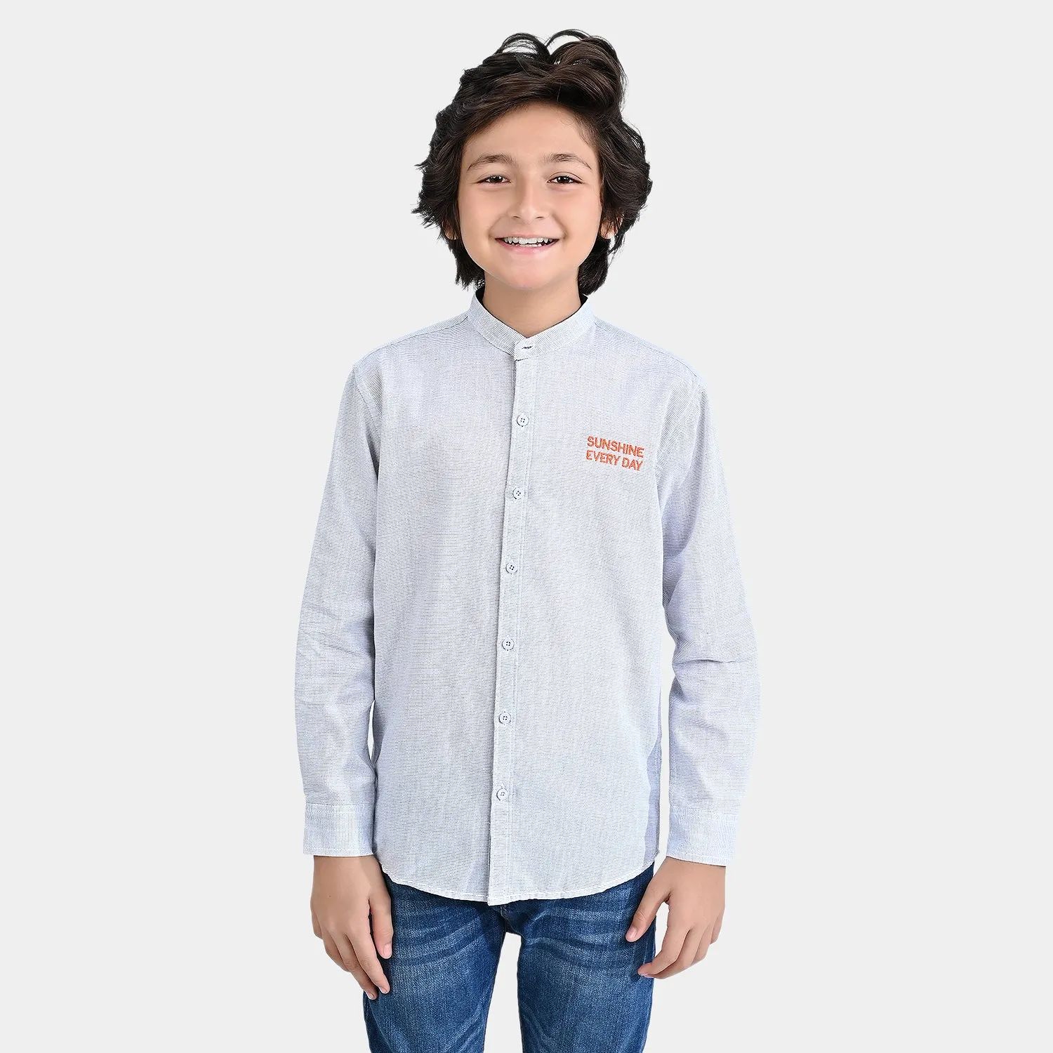 Boys Yarn Dyed Casual Shirt F/S (Sun Shine)-G/Stripe
