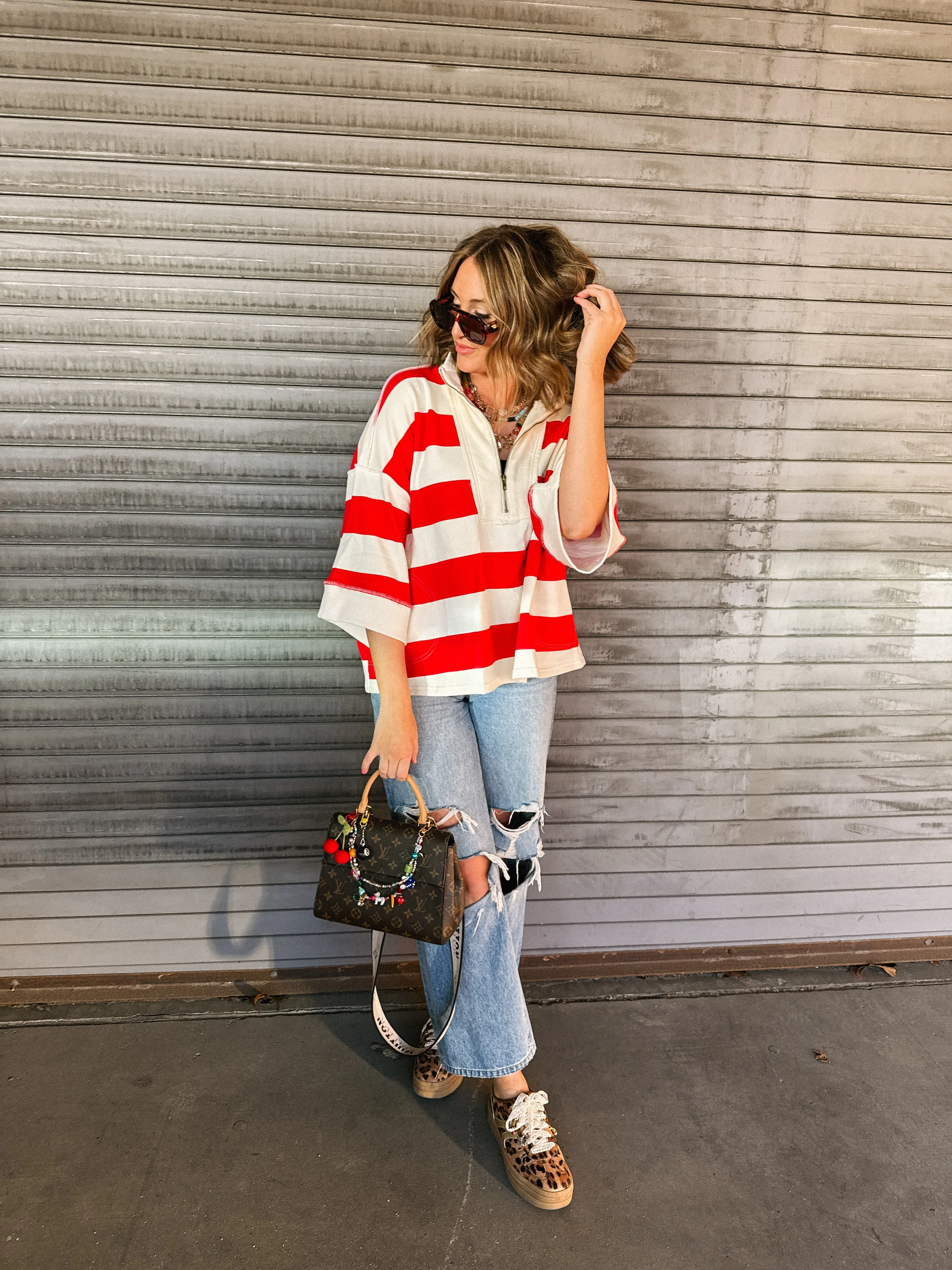 breezy stripe pullover top