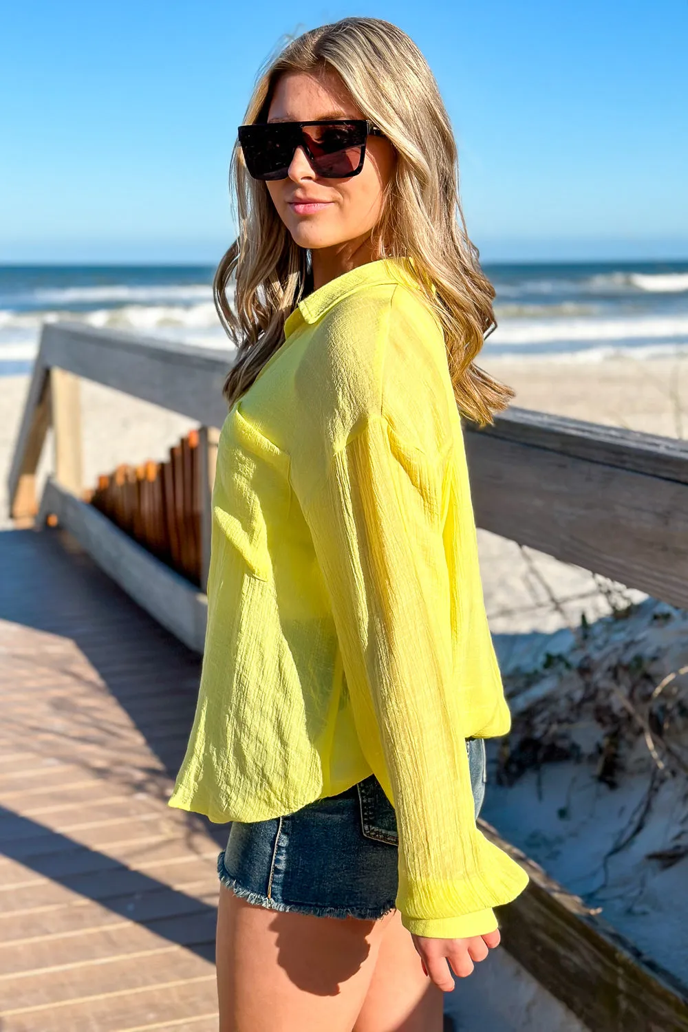 Breezy Times Button Down Shirt - Yellow