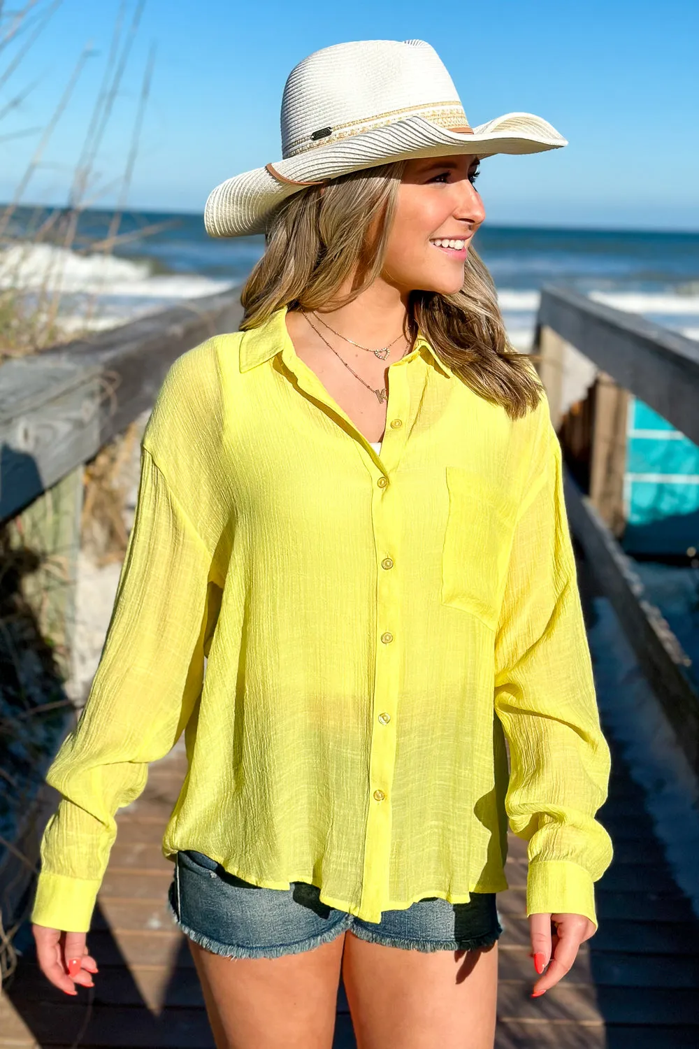 Breezy Times Button Down Shirt - Yellow