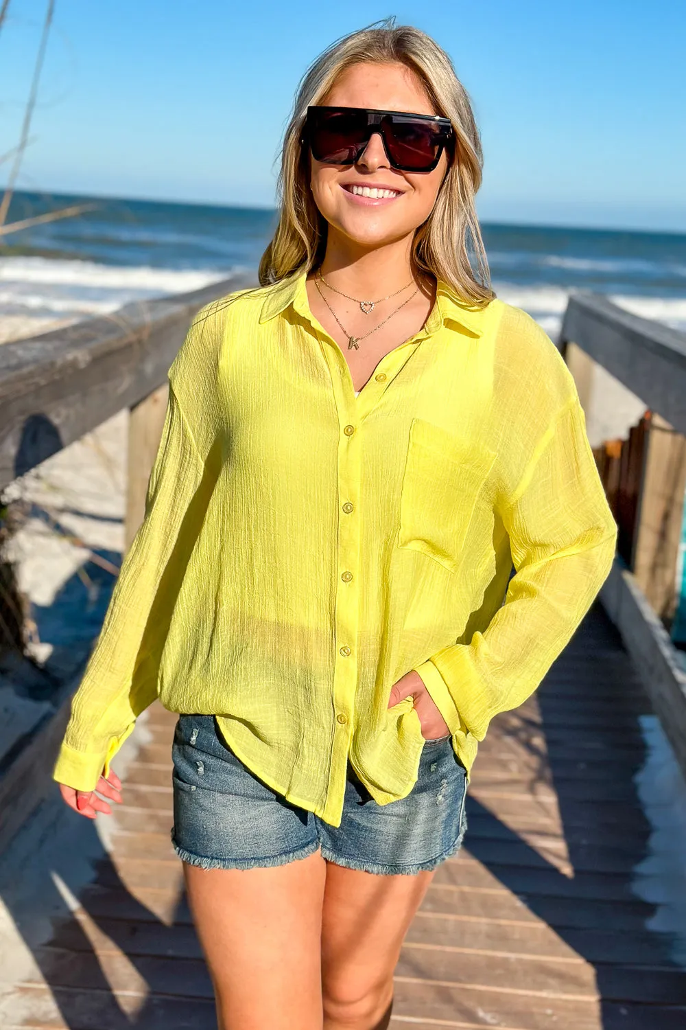 Breezy Times Button Down Shirt - Yellow