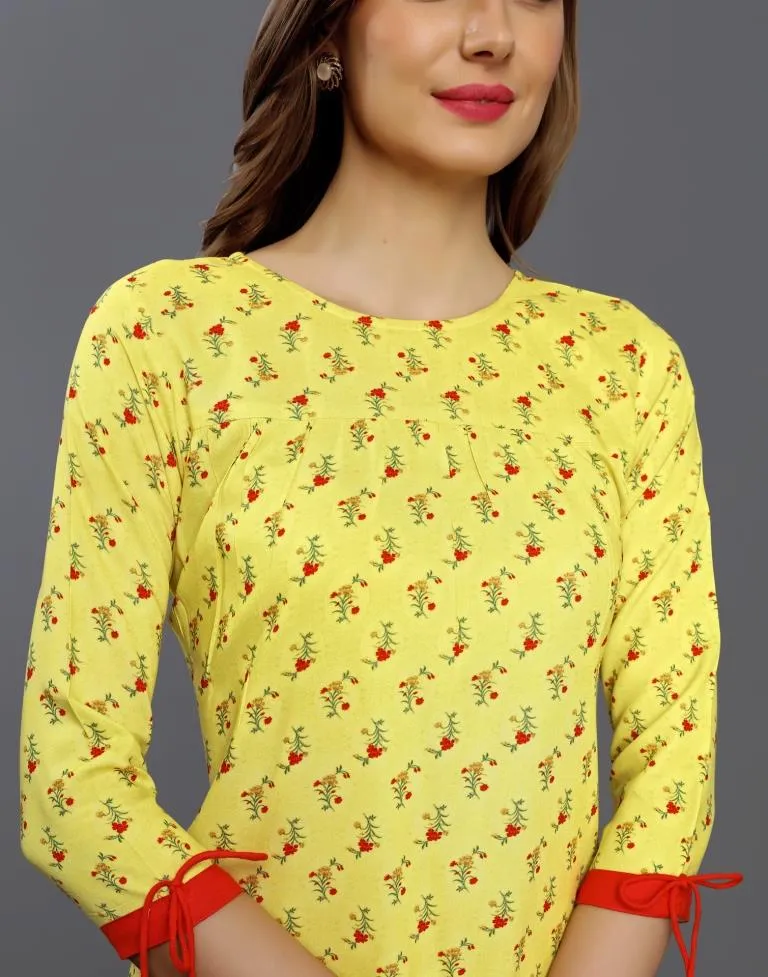 Breezy Yellow Coloured Printed Rayon Tops