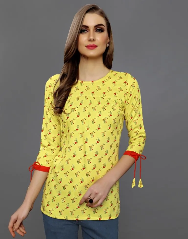 Breezy Yellow Coloured Printed Rayon Tops