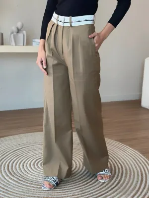 Brown Formal Detailed Pants