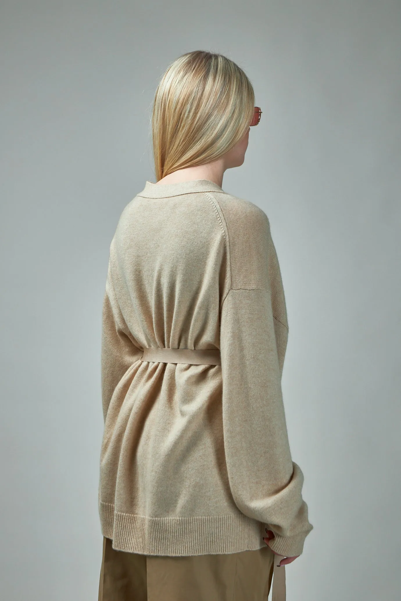 Cardigan W Belt Bottom Rib Oversized