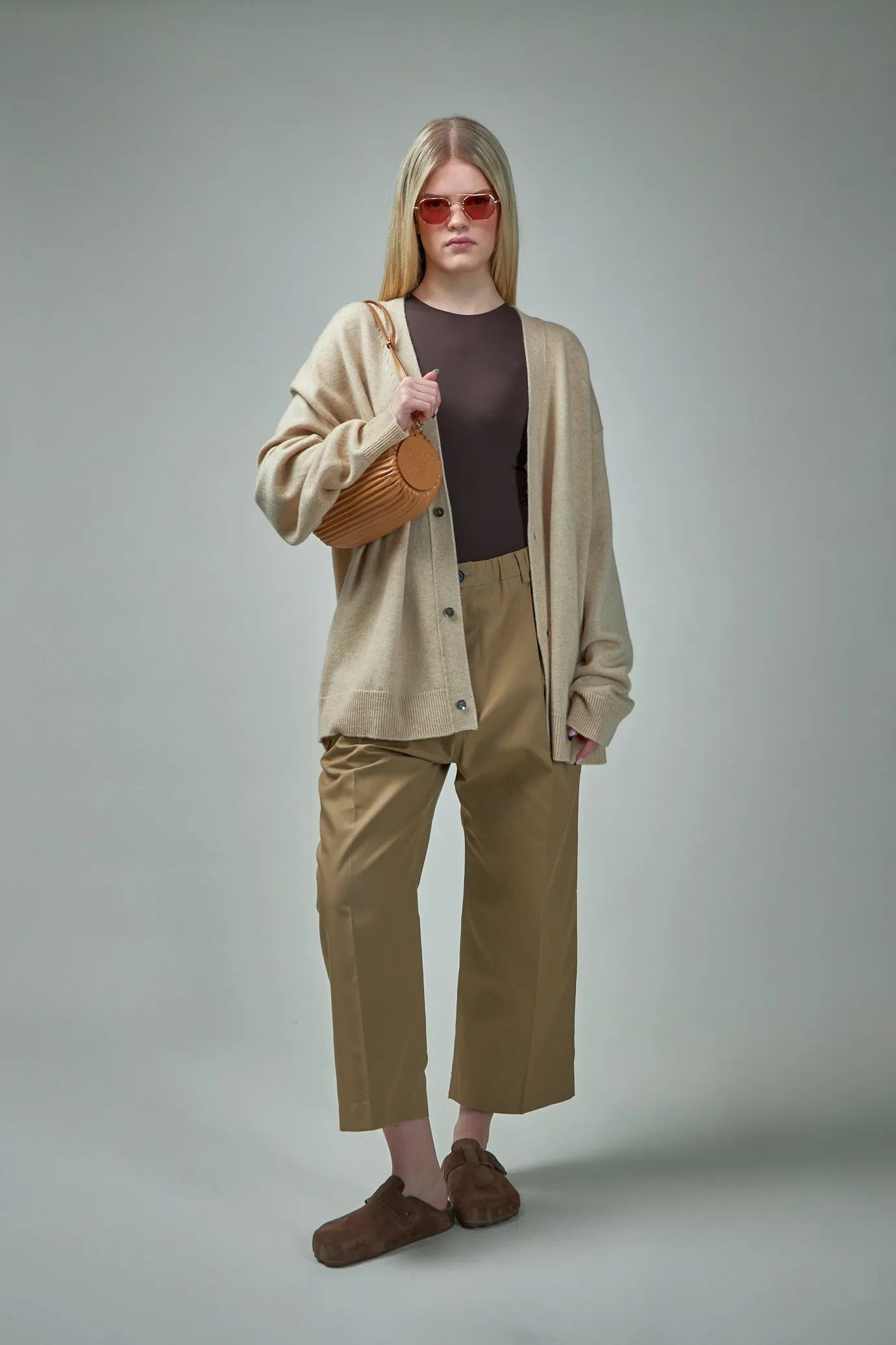 Cardigan W Belt Bottom Rib Oversized