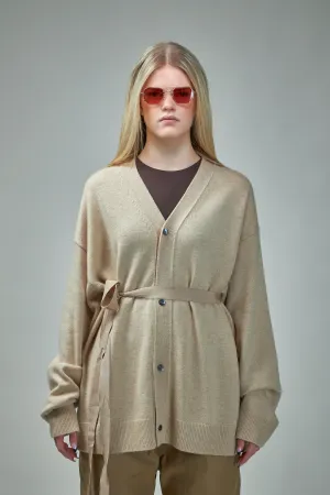 Cardigan W Belt Bottom Rib Oversized