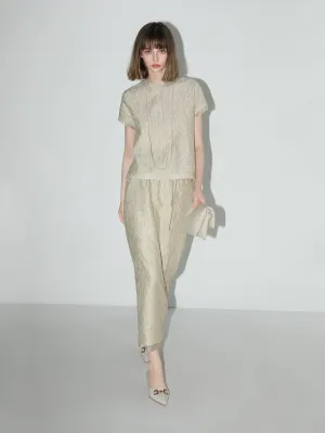 Champagne Satin Tee with Crumpled Texture