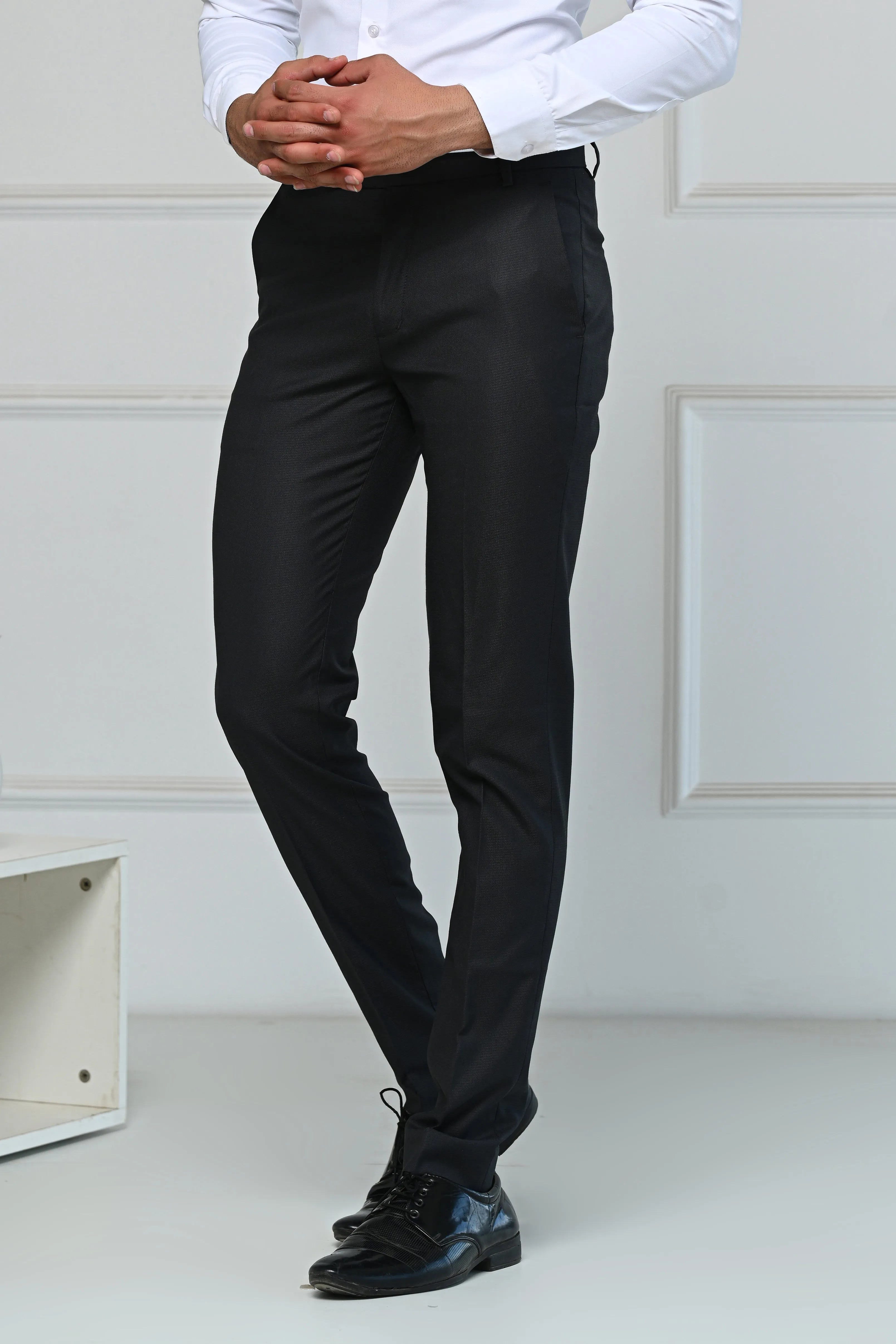 Dark Grey Self Design Premium Formal Pents