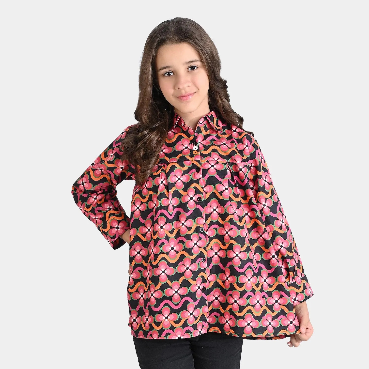 Girls Cotton Poplin Casual Top Orchid-Multi