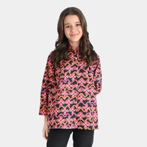 Girls Cotton Poplin Casual Top Orchid-Multi