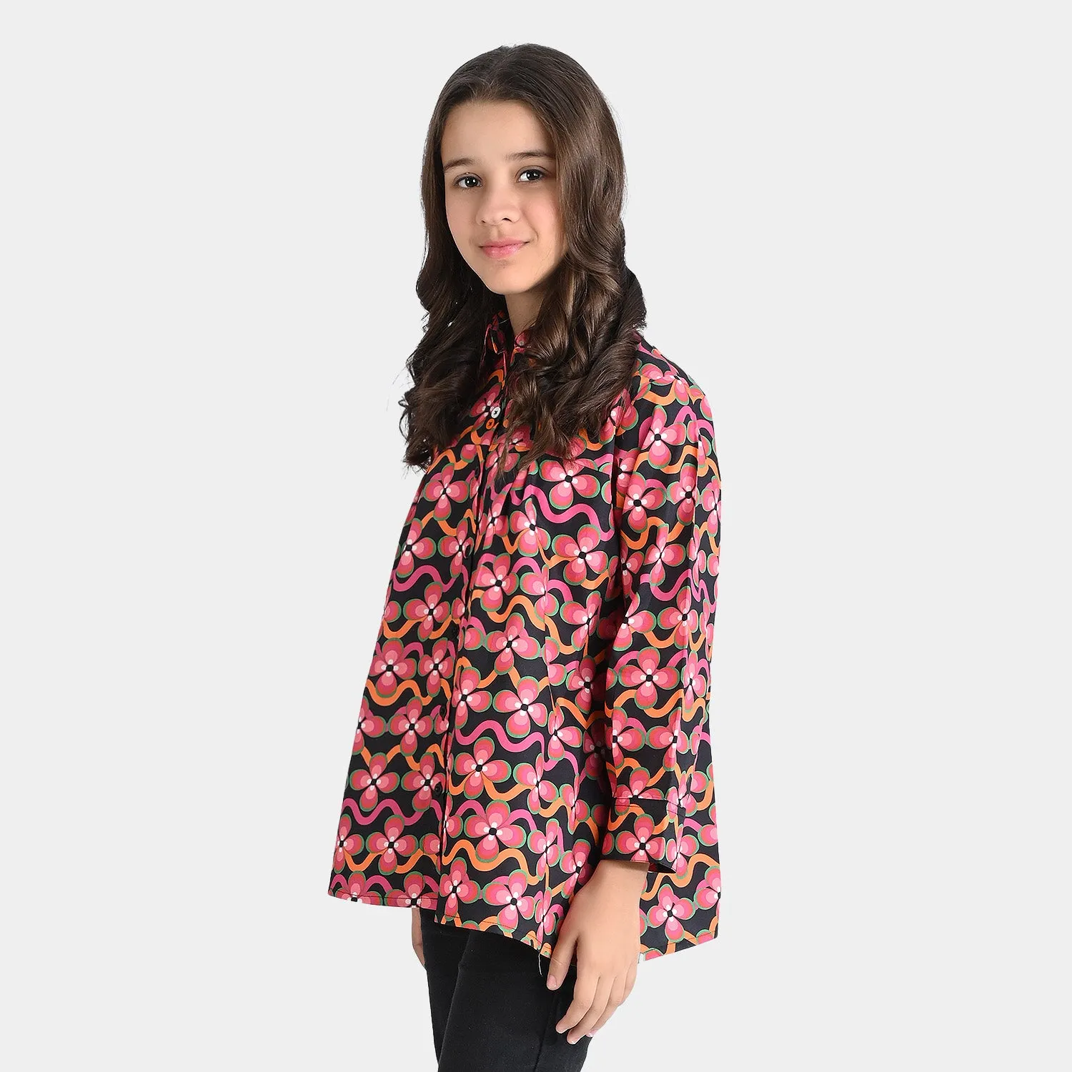 Girls Cotton Poplin Casual Top Orchid-Multi