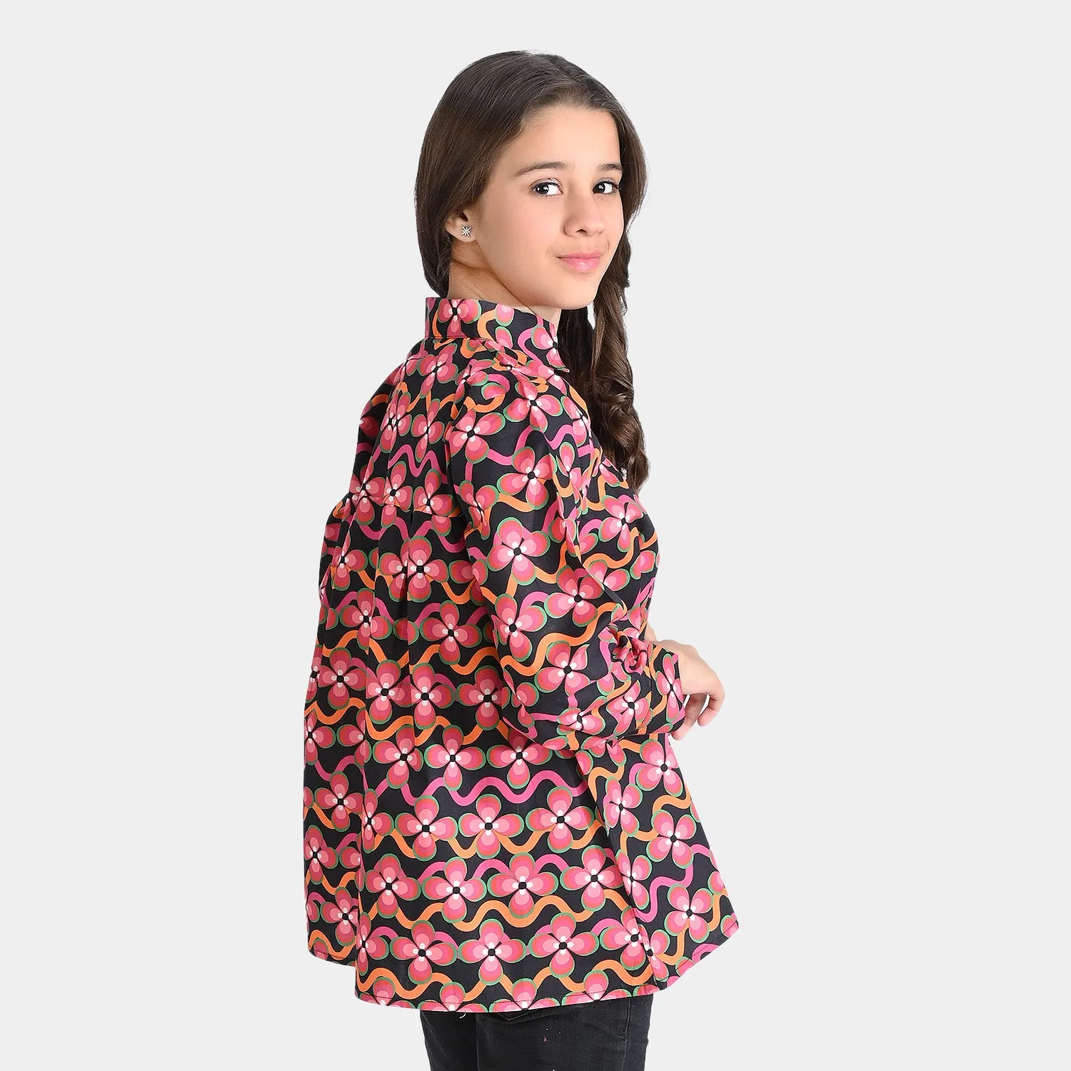 Girls Cotton Poplin Casual Top Orchid-Multi