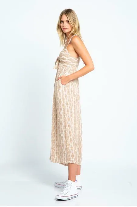 Goa Cream Print Tie-Front Midi Jumpsuit