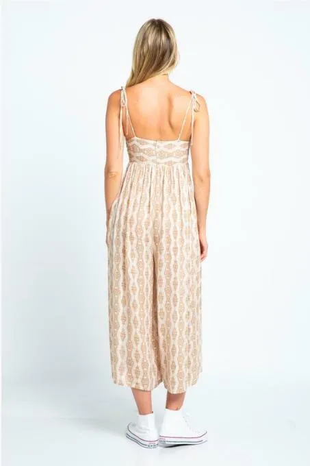 Goa Cream Print Tie-Front Midi Jumpsuit