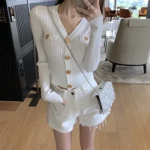 Gold Buckle Wild Tight-fitting Ice-silk Cardigan