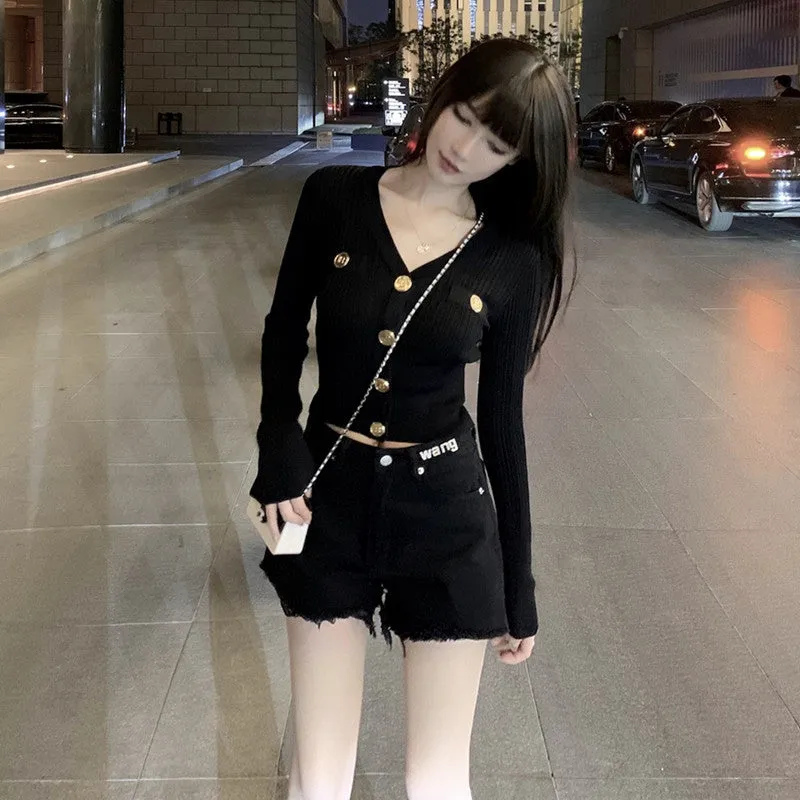 Gold Buckle Wild Tight-fitting Ice-silk Cardigan
