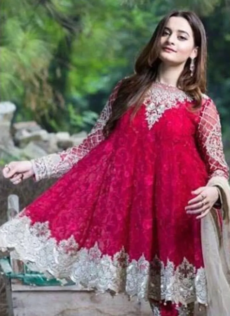 Gorgeous Imrozia Red Short Frock Tilla & Threads Work  - C812