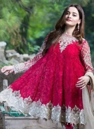 Gorgeous Imrozia Red Short Frock Tilla & Threads Work  - C812