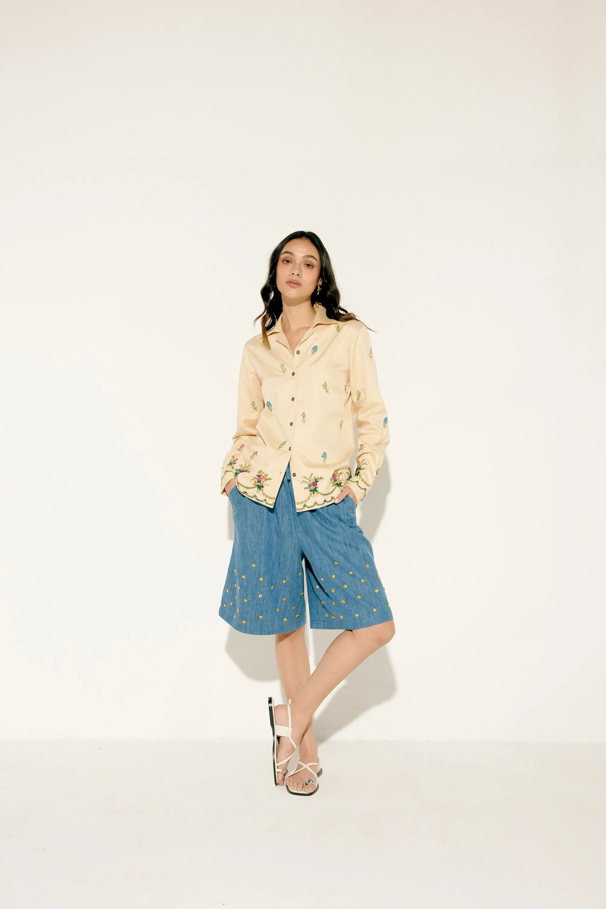 Hand embroidered Floral Denim Culottes