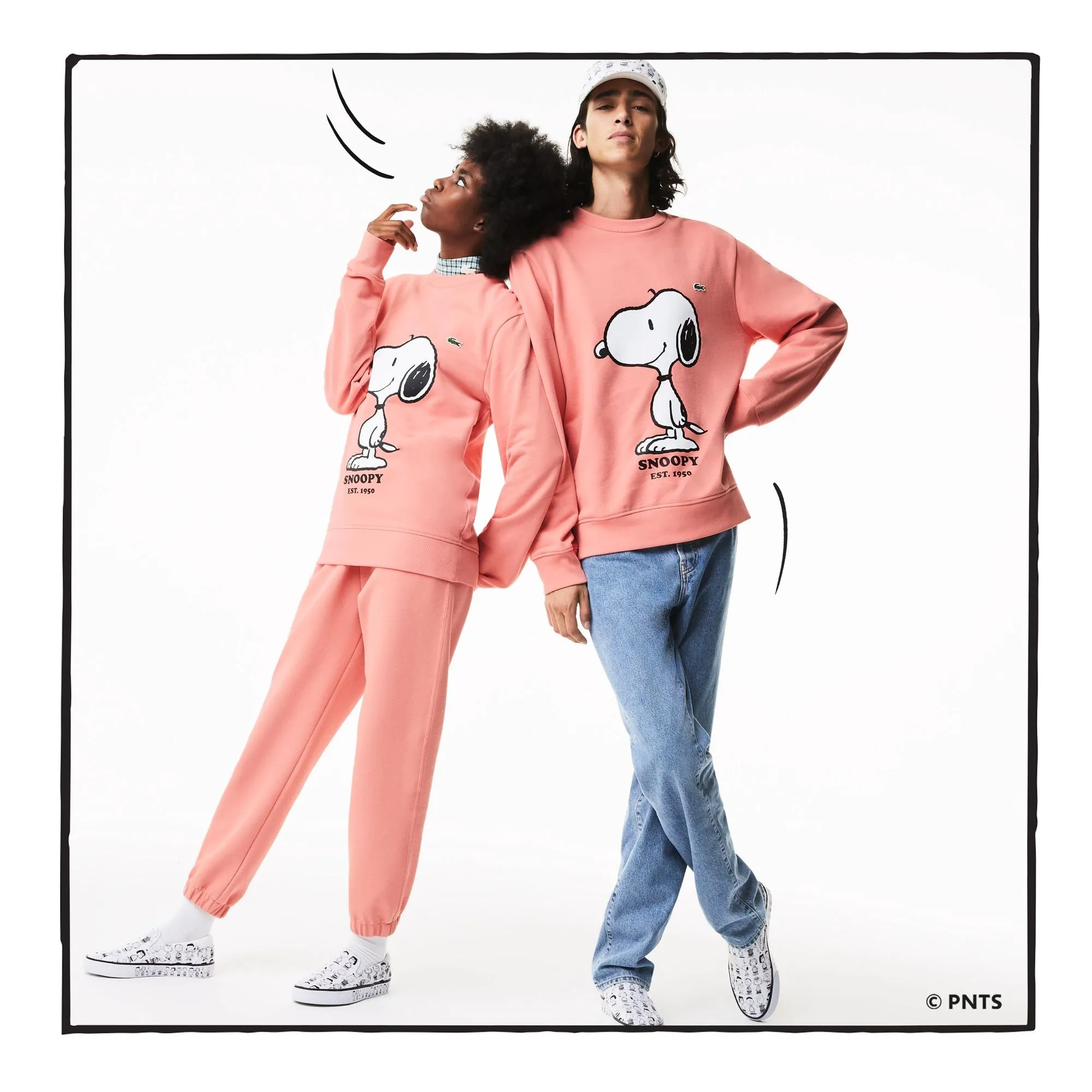 Lacoste X Peanuts Snoopy Crew Neck Organic Cotton Unisex Sweatshirt Pink