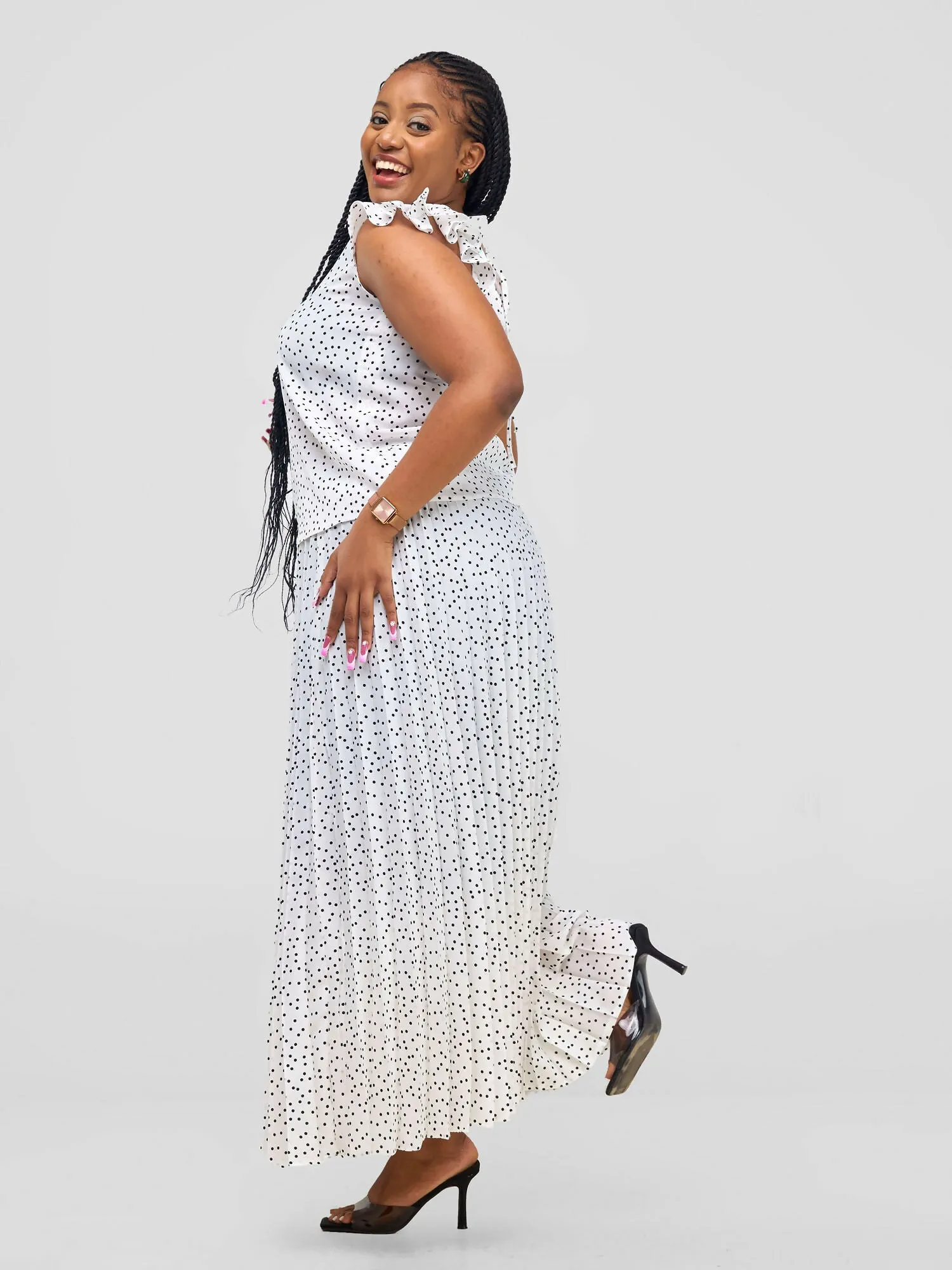 Laika House Polka Dot Pleated Skirt Set - Black / White