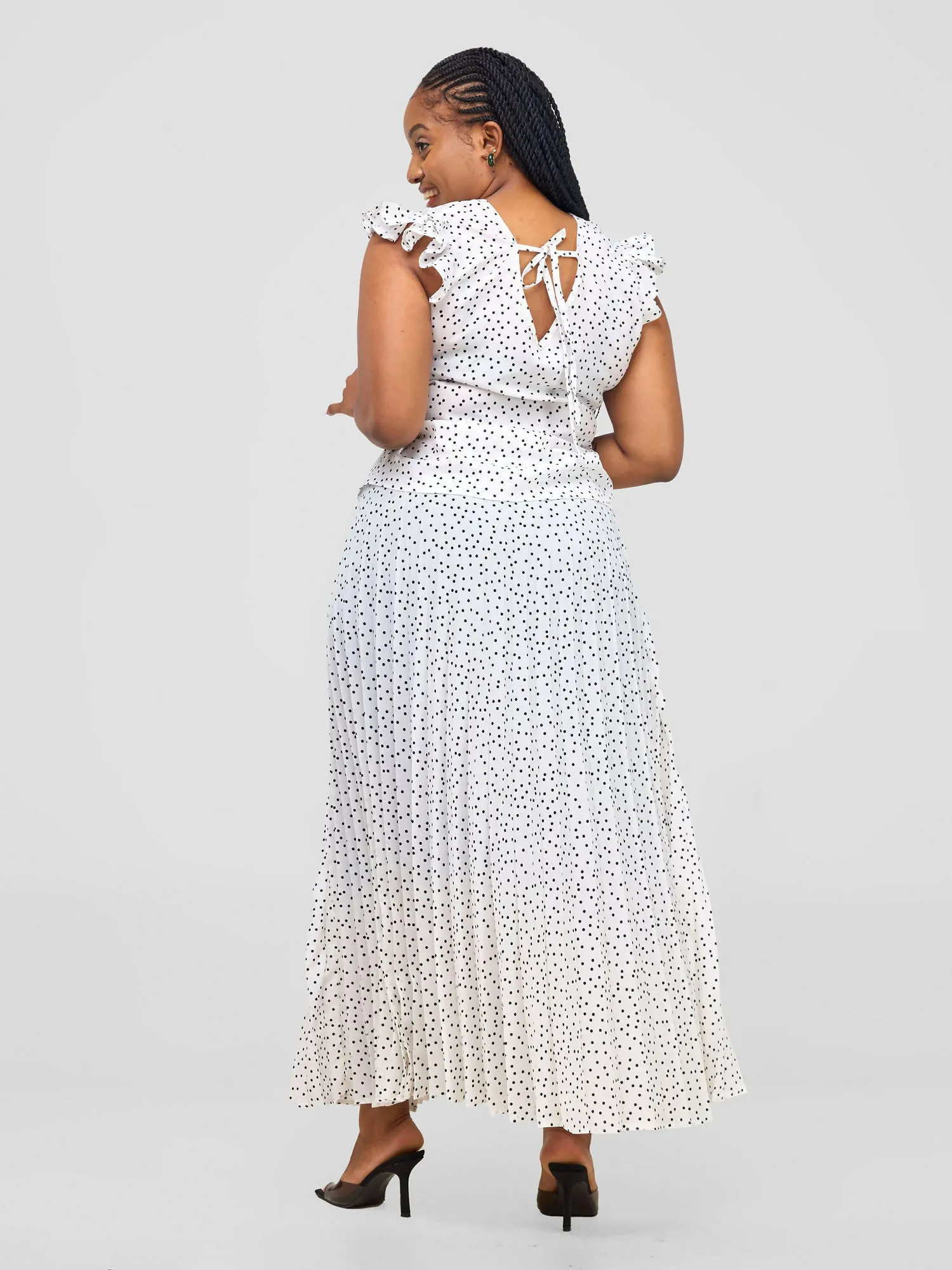 Laika House Polka Dot Pleated Skirt Set - Black / White