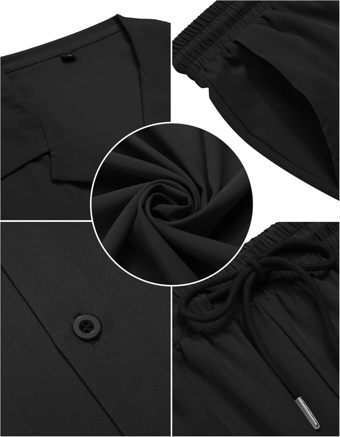 LecGee Men Summer Casual Short Sleeve Pant Sets Solid Button Down Shirt Elastic Pants 2 Piece Outfits Beach Tracksuit