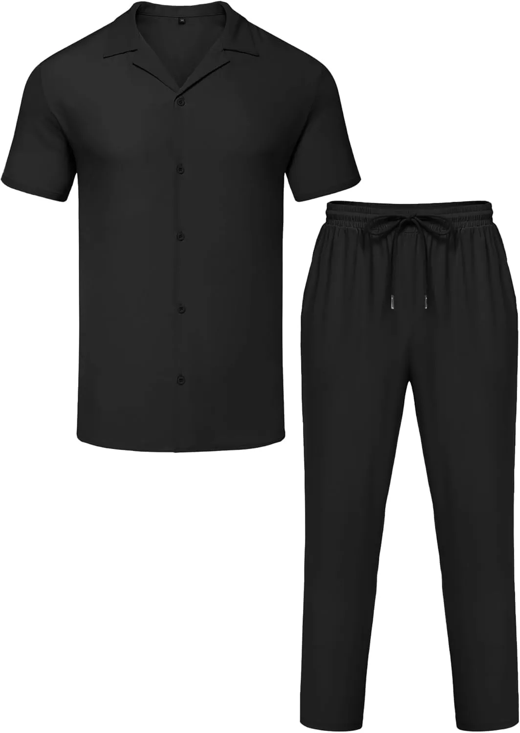 LecGee Men Summer Casual Short Sleeve Pant Sets Solid Button Down Shirt Elastic Pants 2 Piece Outfits Beach Tracksuit
