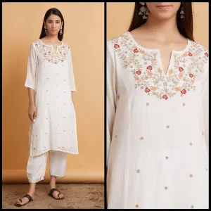 Lemon Tart LTSV1-White Staple Viscose Embroidered 2 Piece Suit