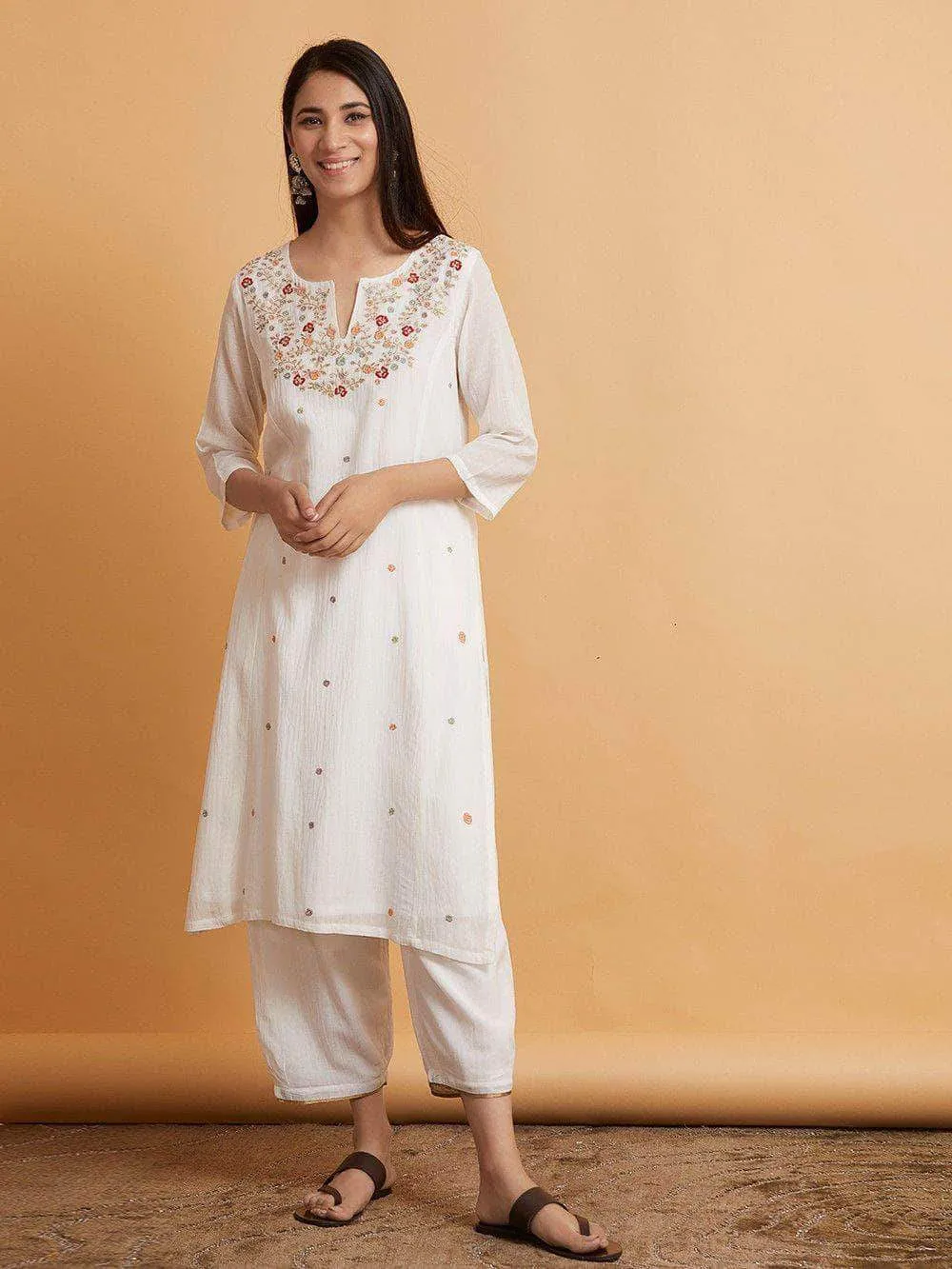 Lemon Tart LTSV1-White Staple Viscose Embroidered 2 Piece Suit