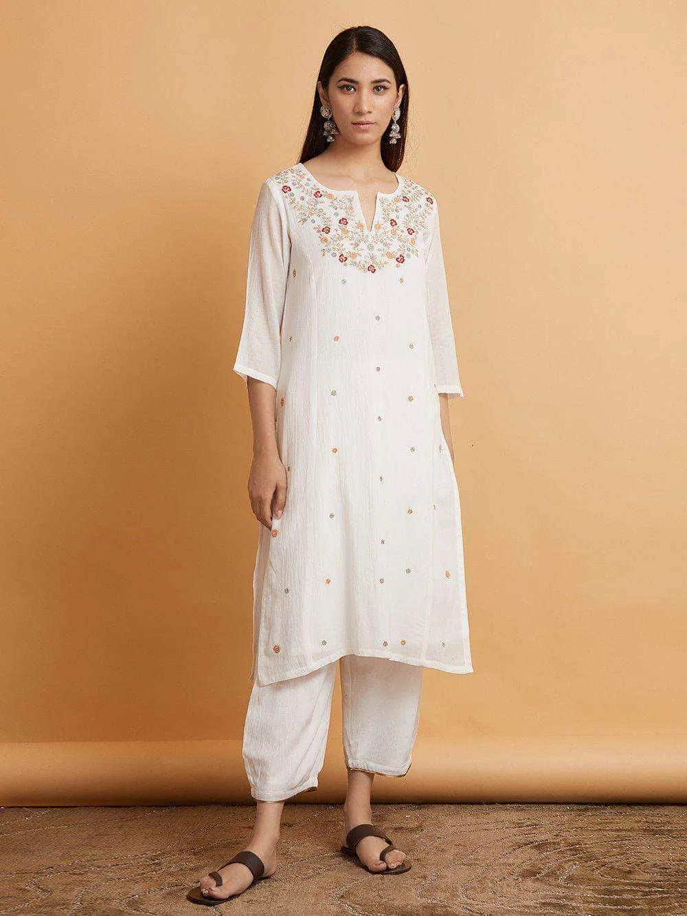 Lemon Tart LTSV1-White Staple Viscose Embroidered 2 Piece Suit