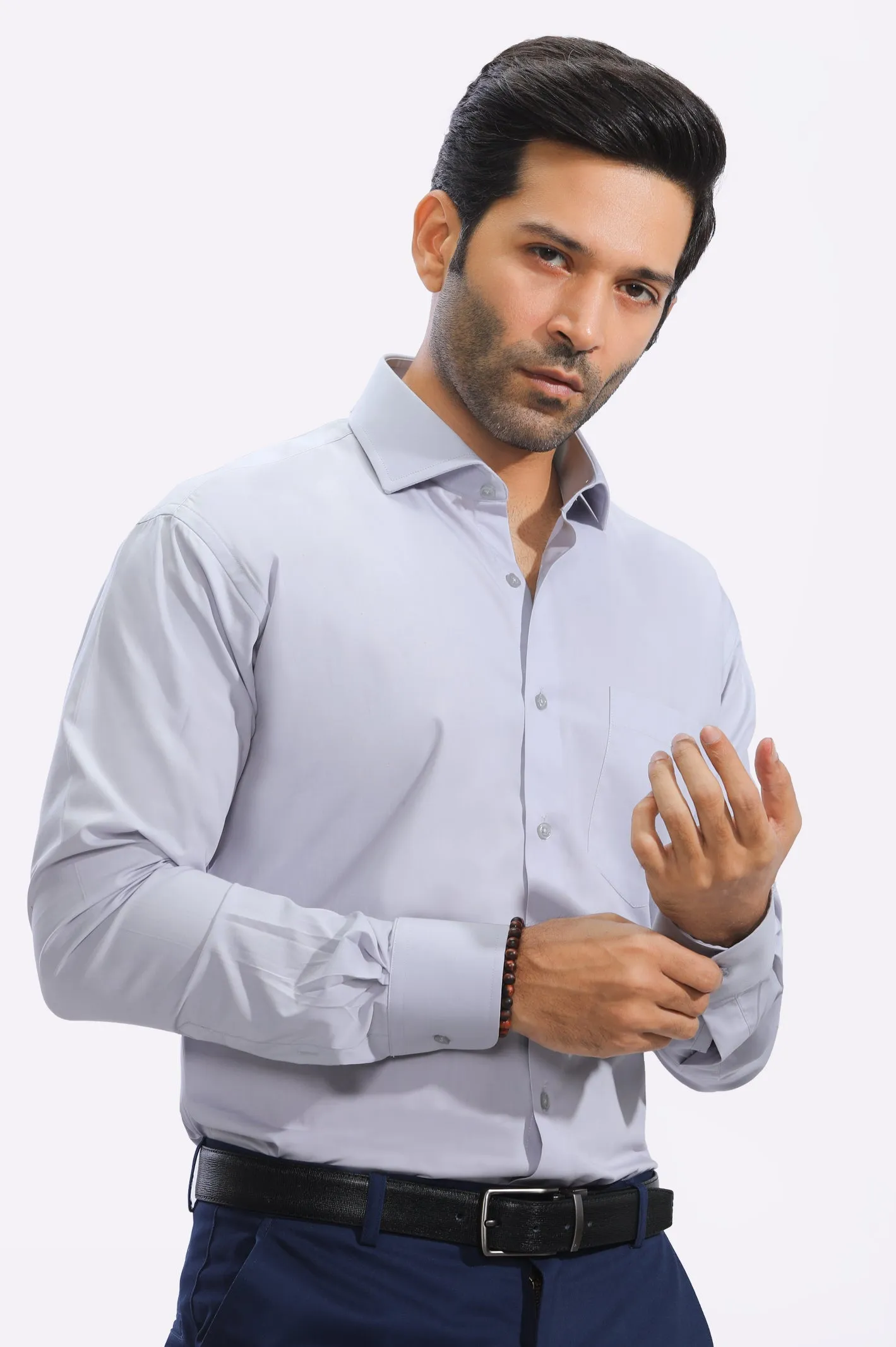 Light Grey Plain Formal Man Shirt