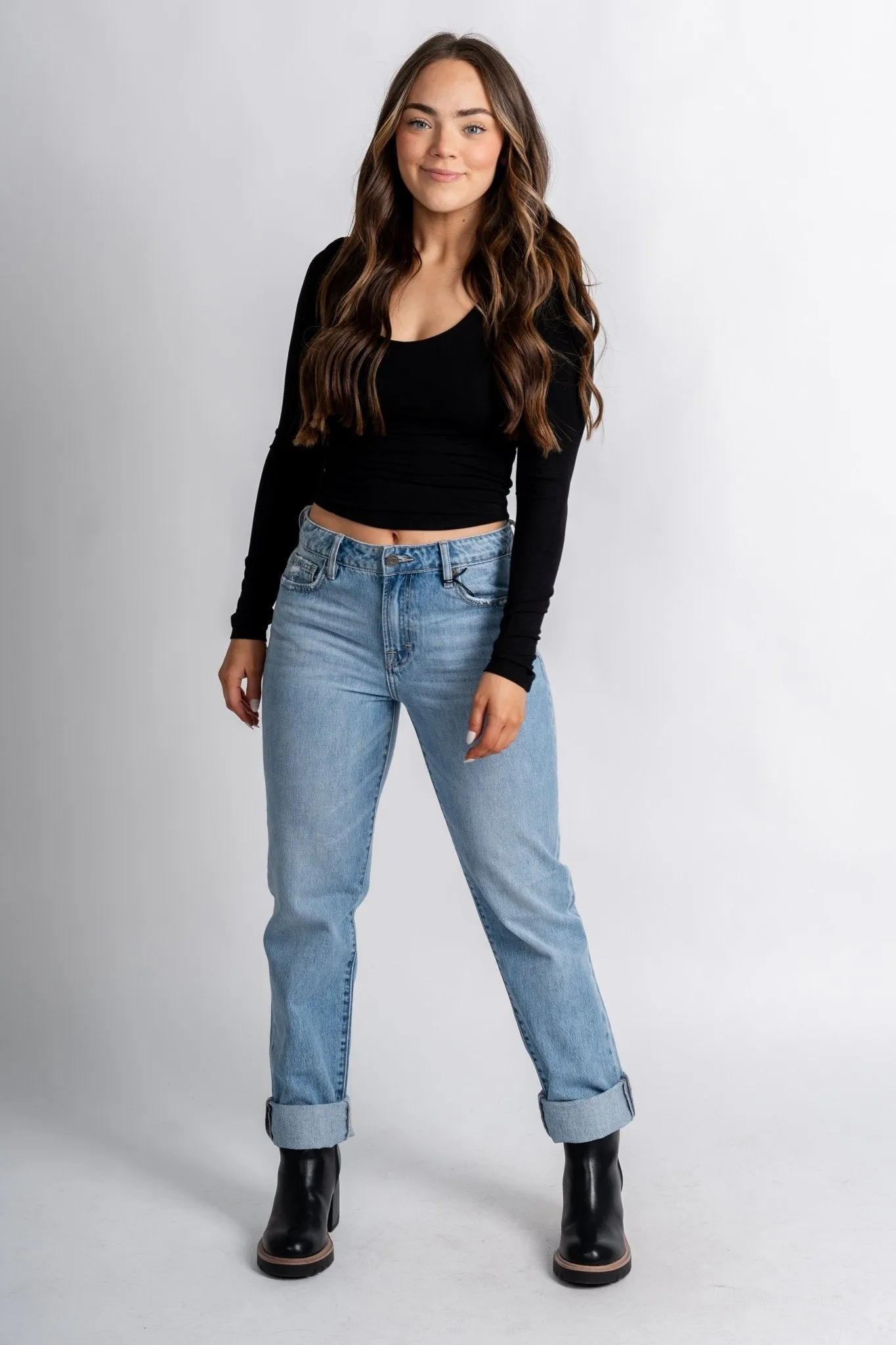 Long sleeve scoop neck modal top black
