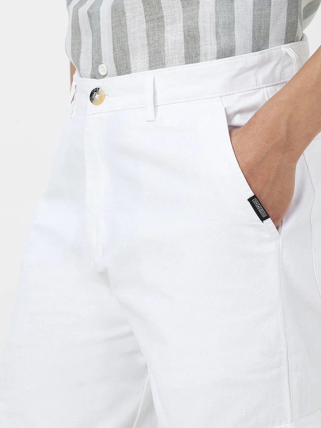 Men's White Loose Baggy Fit Solid Cargo Chino Pant with 6 Pockets Non-Stretchable