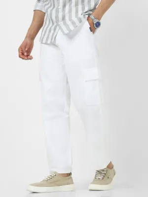 Men's White Loose Baggy Fit Solid Cargo Chino Pant with 6 Pockets Non-Stretchable