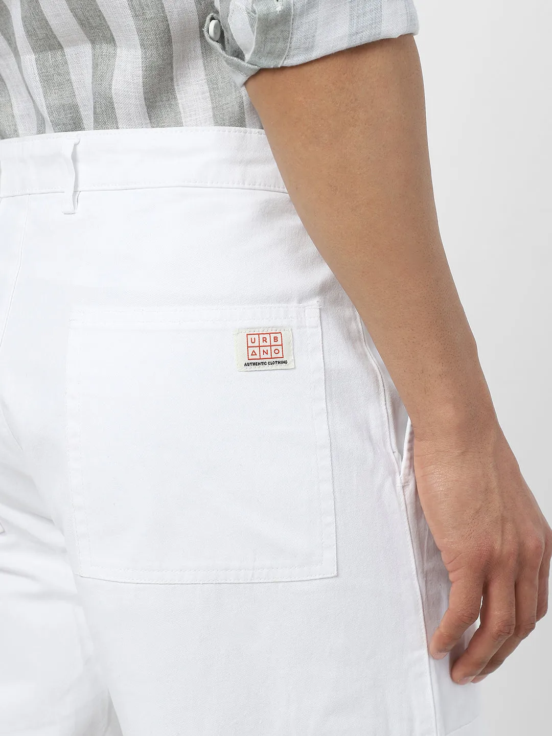 Men's White Loose Baggy Fit Solid Cargo Chino Pant with 6 Pockets Non-Stretchable
