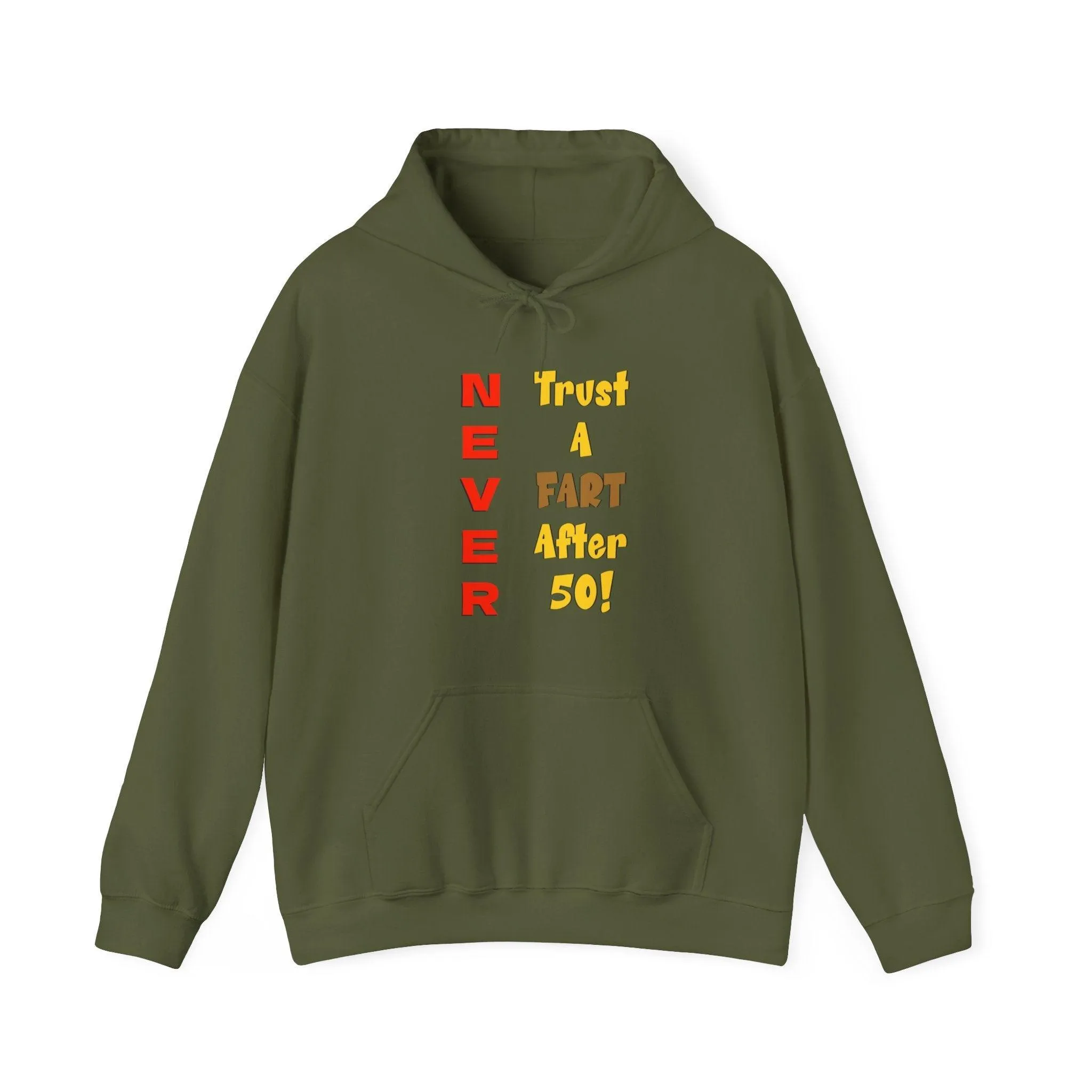 NEVER Trust A FART AFTER 50! Unisex Heavy Blend™ Gildan Hooded Sweatshirt 50/50 Cotton/Polyester Sizes S-5XL