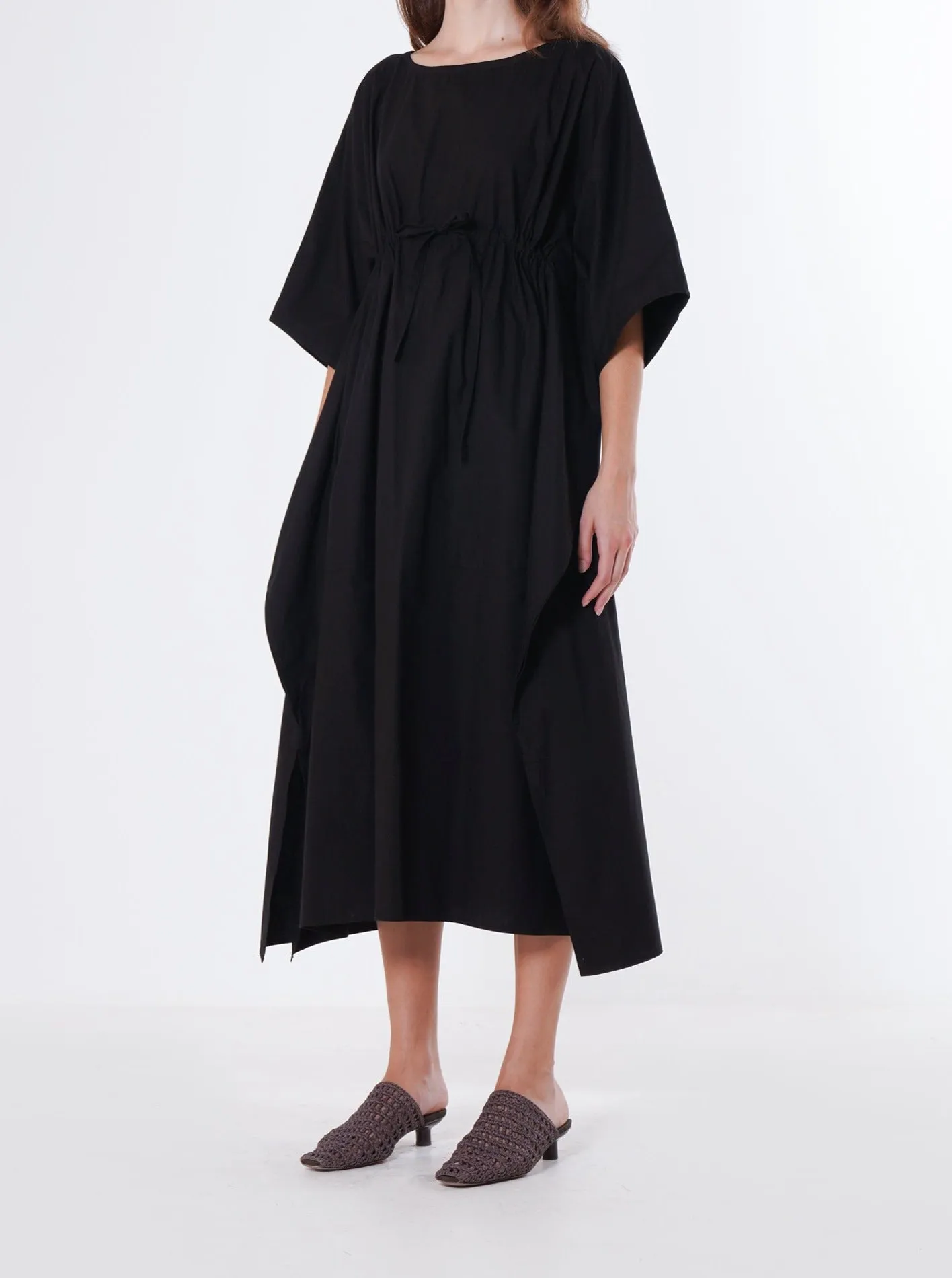 RELAXED TIE WAIST DRESS | BLACK COTTON