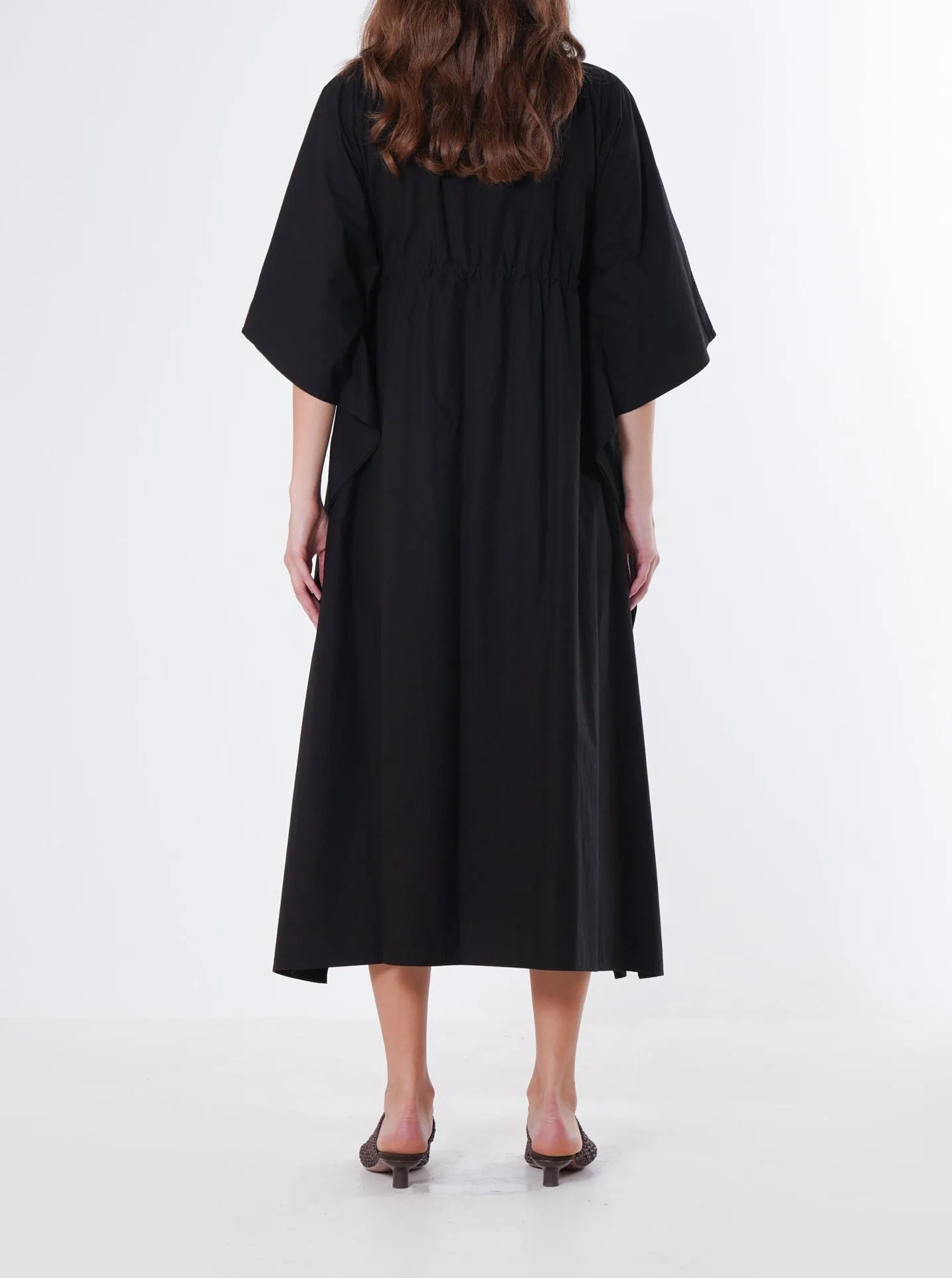 RELAXED TIE WAIST DRESS | BLACK COTTON