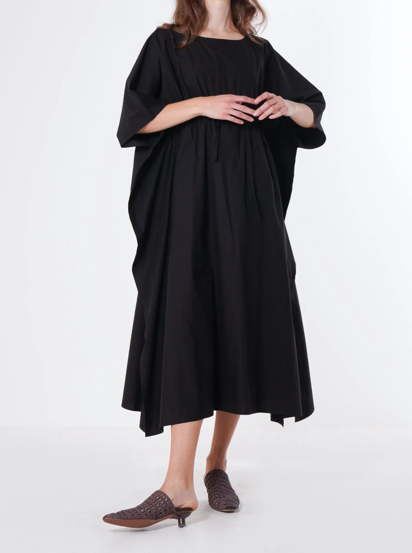RELAXED TIE WAIST DRESS | BLACK COTTON