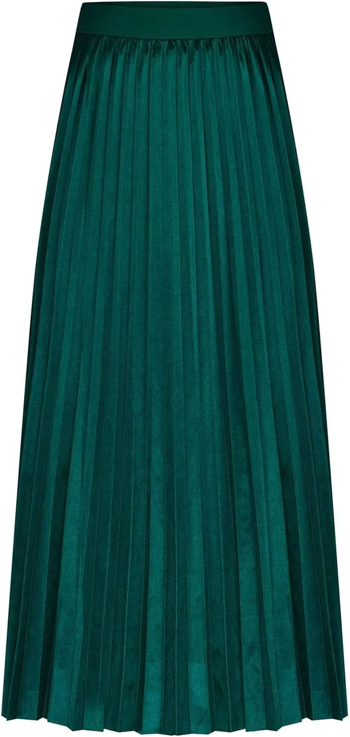 Satin Pleated Skirt Women A Line Flowy Skirts Plus Size Casual Skirts High Elastic Waist Maxi Skirts Versatile Skirt