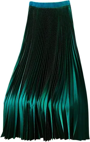 Satin Pleated Skirt Women A Line Flowy Skirts Plus Size Casual Skirts High Elastic Waist Maxi Skirts Versatile Skirt