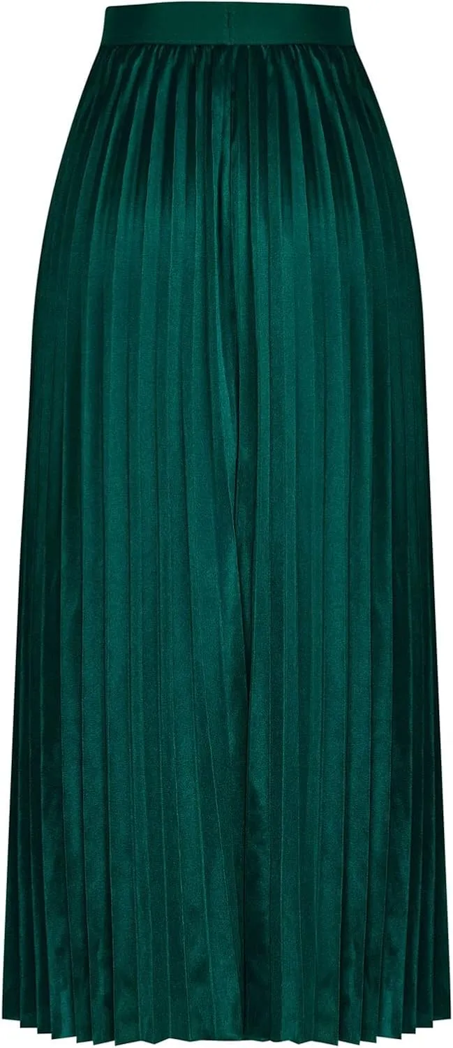Satin Pleated Skirt Women A Line Flowy Skirts Plus Size Casual Skirts High Elastic Waist Maxi Skirts Versatile Skirt
