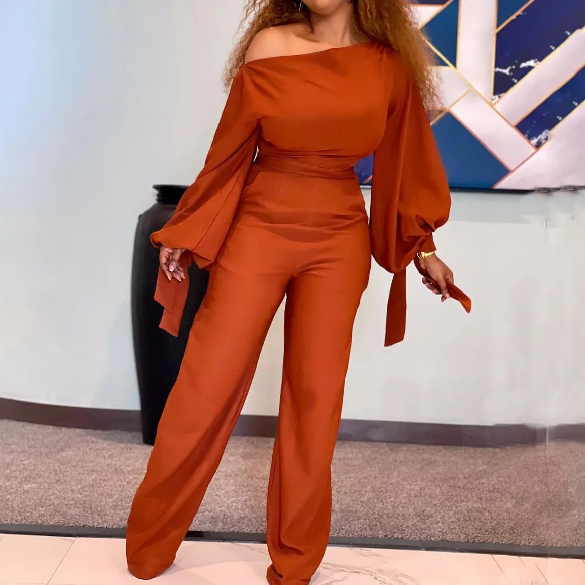 Slanted Shoulder Casual Jumpsuit