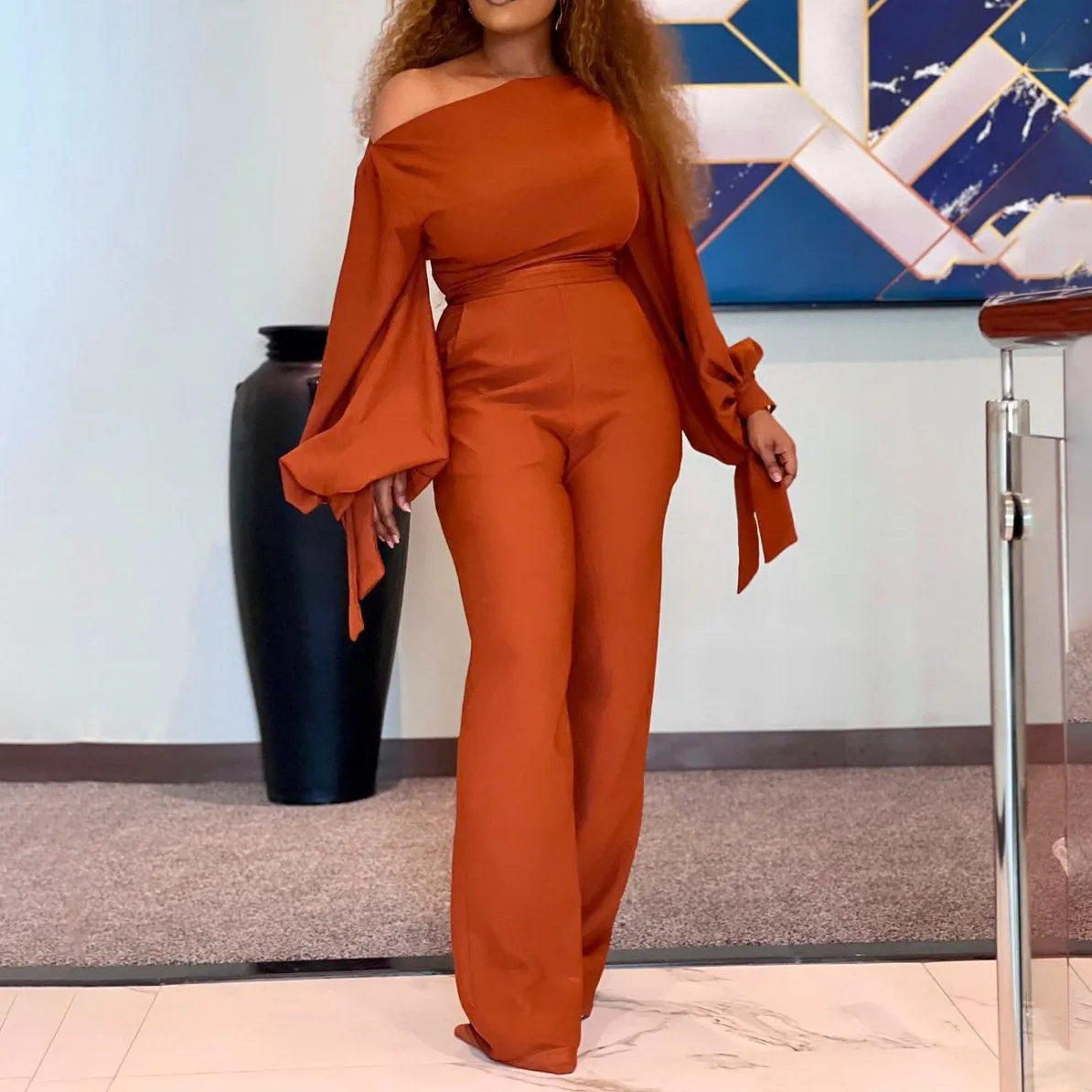 Slanted Shoulder Casual Jumpsuit