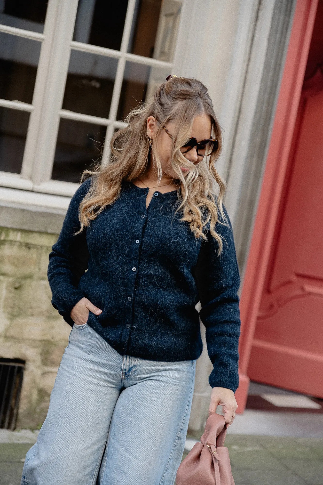 SLFSia LS knit O-neck cardigan dark sapphire/melange
